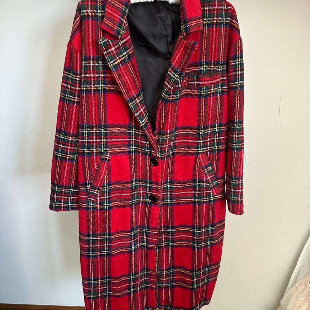 SHEIN Red Tartan Trench Coat